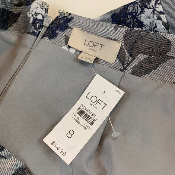 NEW LOFT 8 Silver Floral Pattern Dressy Party Tapestry Skirt Above Knee Length - Picture 4 of 9